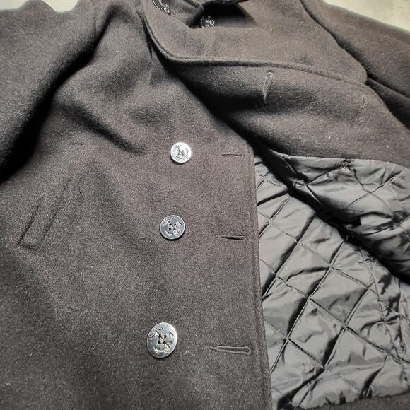 Sterlingwear Boston Pea Coat Mens 46L Black Wool Made in USA Navy Anchor Buttons - Picture 6 of 12